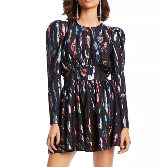 LINI Womens Gemma Metallic Ruffled Cocktail Dress Size Medium - Picture 1 of 6